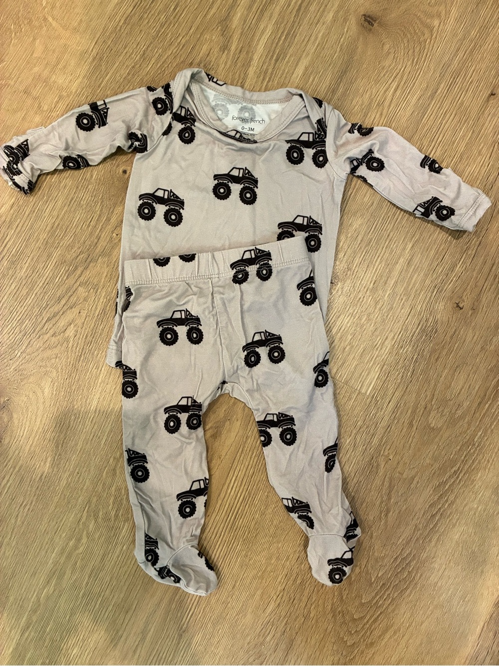 Soft Gray Monster Truck Footed Two-Piece - Baby